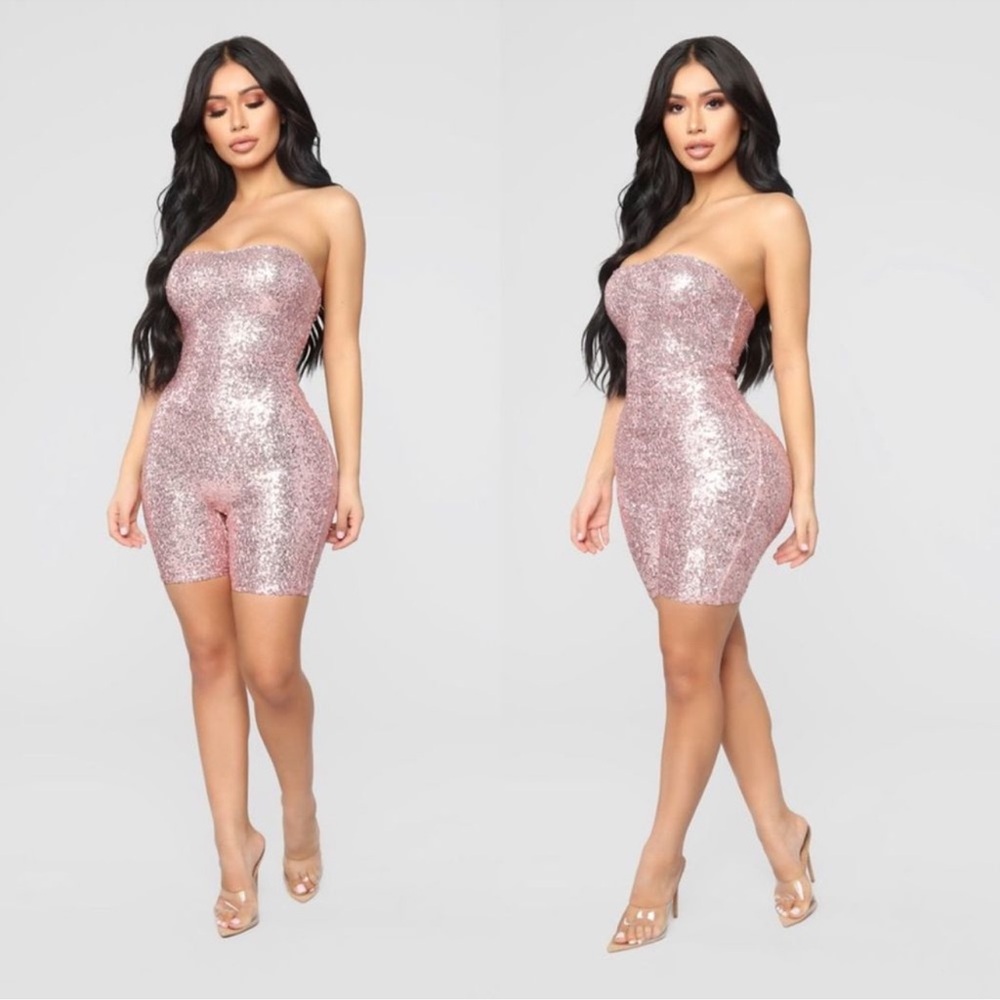 Fashion Nova Pink Sequin Birthday Romper